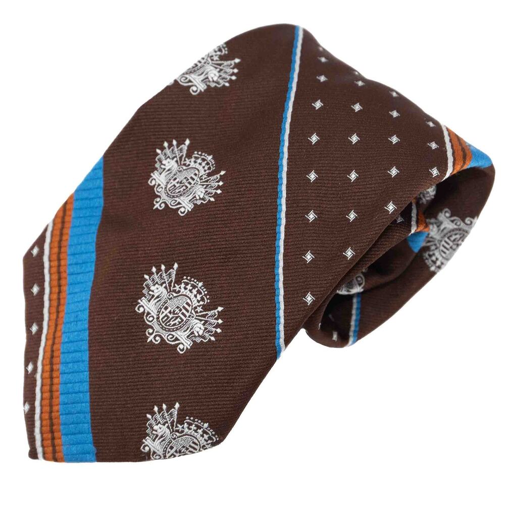 Burdine Vintage Retro Brown Teal Orange Striped 60's 70's Necktie Neck Tie